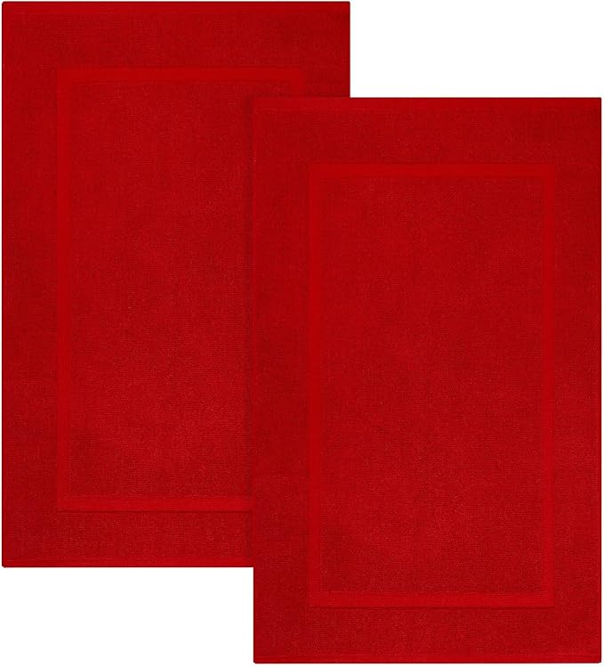 ELITE Emporium Home Collection 2-Piece Cotton Bathroom Mat Set, 21" x 34" - 100% Cotton, Absorbent, Quick-Dry, Bath Towel Mats for Floor, Red [Not a Bathroom Rug]