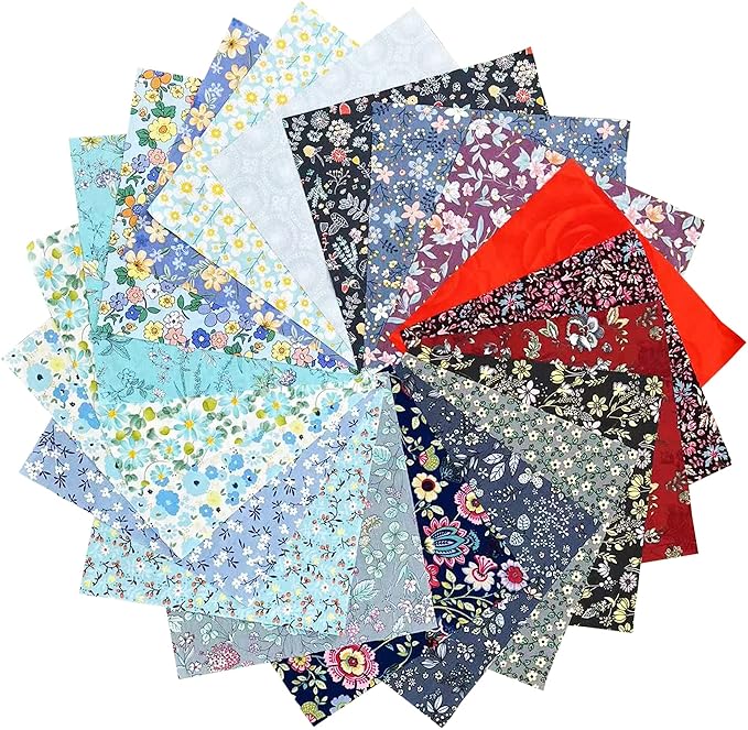 HANPATQUI 50PCS 8 x 8 inch Floral 100% Cotton Fat Quarters Fabric for Sewing and Quilting Bundles Precut Fabric Square for DIY Craft Patchwork…