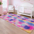 Pink Rainbow Rug for Girls Bedroom Bedside 3x10 ft, Soft Fluffy Plush Runner Carpet Shag Kids Area Rug for Little Girls Room, Cute Colorful Rug Runner for Hallway Nursery Living Room