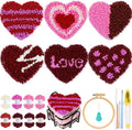 Yaomiao 6 Pcs Valentine's Day Punch Needle Coaster Kit Embroidery Kits Punch Needle Set Craft Supplies with Patterns Yarns Tools Adhesive Felt Embroidery Hoop Instruction Holder for DIY