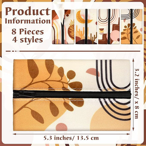 8 Pieces Purse Tissue Holder Reusable Travel Tissue Pouch Fabric Zipper Purse for Bag Car Office Home(Boho)