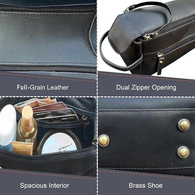 Rustic Town Leather Wash Bag for Men - Travel Toiletry Bag - Shaving Dopp Kit Toiletries Organizer - Leather Makeup Bag for Women