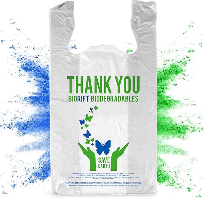 Biodegradable Thank You Bags | 1000 Count - Bulk | Extra Thick, Strong, Recyclable, & Reusable | 100% Biodegradable Shopping Bags, Grocery/Restaurant/Supermarket | 12" x 6.5" x 22" | Made in USA