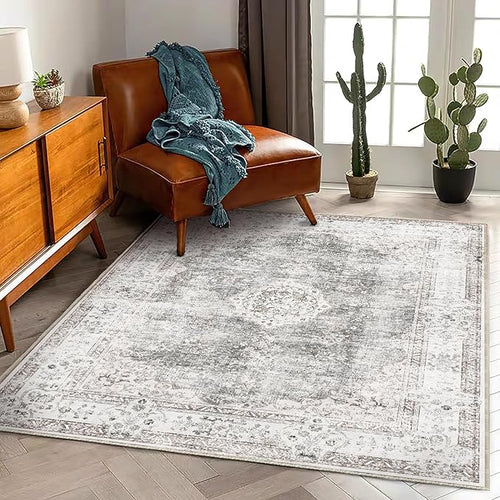 Area Rug 5'x7' Washable Rug Vintage Traditional Floor Cover Thin Retro Kitchen Indoor Distressed Non Slip Carpet for Living Room Bedroom Dining Room