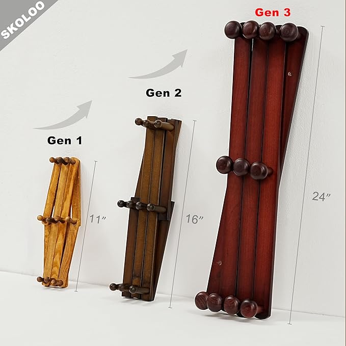 SKOLOO Large Hat Rack for Wall, Wooden Accordion Wall Hanger, Modern, Expandable Coat Hooks, Hat Display Rack for Home, Office, and Studio, 11 Peg, Cherry Red