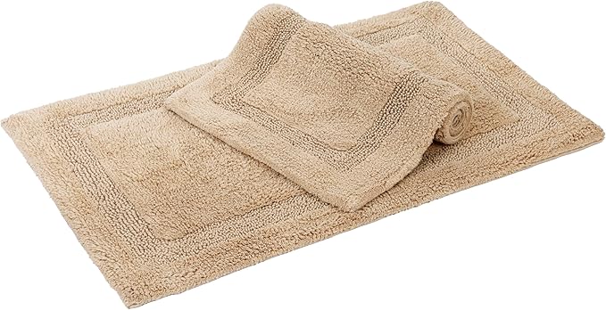 C23 Luxury 2200 GSM Heavyweight Bath Mat (Pack of 2) | 100% Tufted Cotton 20"x32" & 16"x24" Beige Thick & Plush Bathroom Rugs Ultra-Absorbent, Quick Dry, Anti-Slip Natural Latex Back, Machine Washable