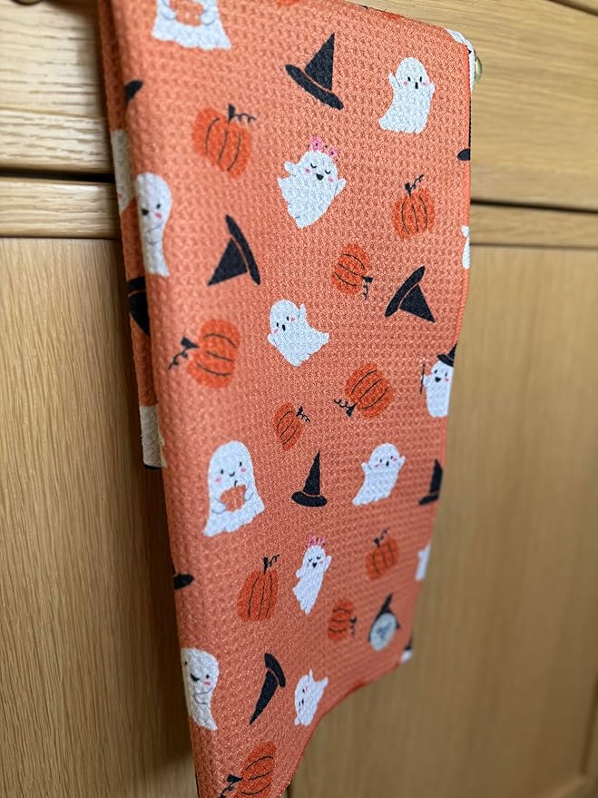Desert Aqua 2 Pack || Double Sided|| Not Your Ordinary Kitchen Towels || Dish Towels || Quick Dry || Waffle Weave Microfiber || Designer Prints || Highly Absorbent || Hanging Hook (Halloween Boo)