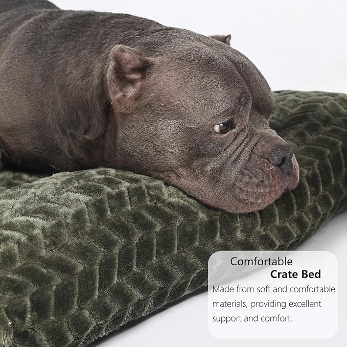 Necesitar 36inch Dog Crate Bed for Medium Large Dogs Washable Ultra Soft and Fluffy Kennel Pad with Anti-Slip Pet Pillow Cushion Sleeping Up to 70 lbs Pets,36x24 Olive Green