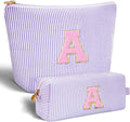 Btffitting Makeup Bag Set Initials Cosmetic Bag,Birthday Graduation Gifts for 10 11 12 13 14 15 16 17 18 Years Old Girl Girlfriend Teen Girls Gift Trendy Stuff Toiletry Bag Travel - Lavender,A