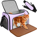 DSDCDJ Cat Carrier Dog Carrier - Soft-Sided Cat Carrier with Plush Pad & Cooling Mat, Easy-Load 4-Side Zipper & 3-Side Mesh Ventilation, Pet Carrier Airline Approved for Cats/Dogs Up to 20 lbs, Purple