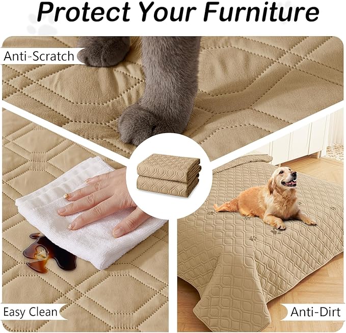 hyha Waterproof Dog Bed Blanket, Soft Pet Blankets, Waterproof Couch Cover for Dogs, Reversible Sofa Covers Washable for Furniture (30x70 Inch, Camel/Beige)
