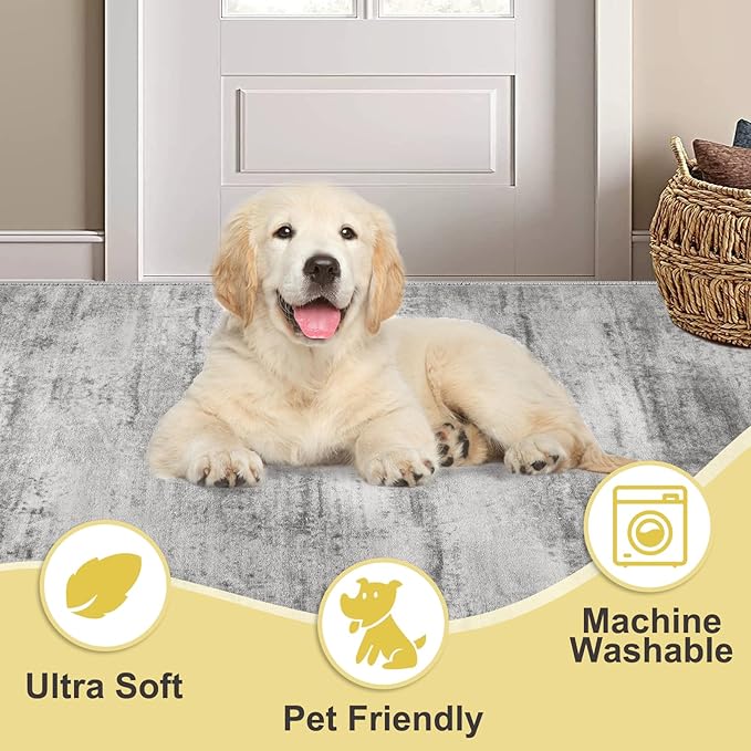 COMSLE Door Mat, Front Door Mat Indoor for Entrance Faux Wool Absorbent Non Slip Modern Throw Rug for Entryway Bedroom Muddy Paws - Pet Friendly, 47x71 Inches,Linear Gray Machine Washable