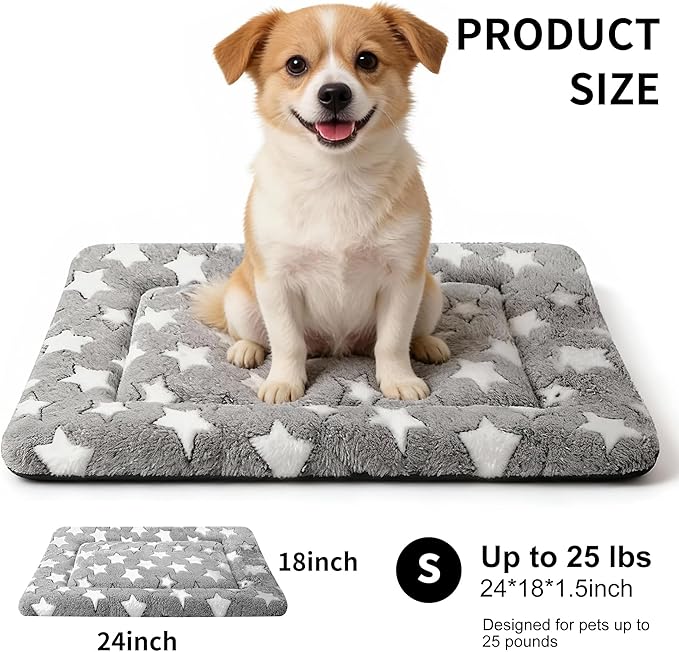Fogkiss Dog Crate Mat, 4 Piece Reversible Pet Bed, Polyester, Machine Washable, Small Dogs & Cats, Rectangular (Gray Star, 24" L x 18" W x 1.5" Th)
