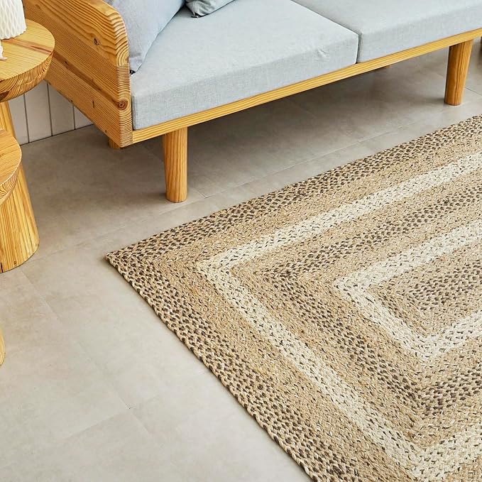 Traditional Jute Braided Rug, Rustic Country Décor for Kitchen, Living Room, Dining Room, Bedroom, Coastal Beige, 4'X6'
