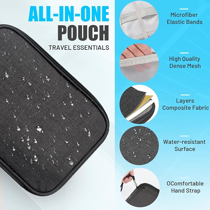 YONSEN Travel Cable Organizer Bag, Electronics Organizer Tech Pouch with Double Layers for Cords, Chargers, Phone, Earphones, USBs, SD Cards - Travel Essentials Portable Waterproof Tech Pouch