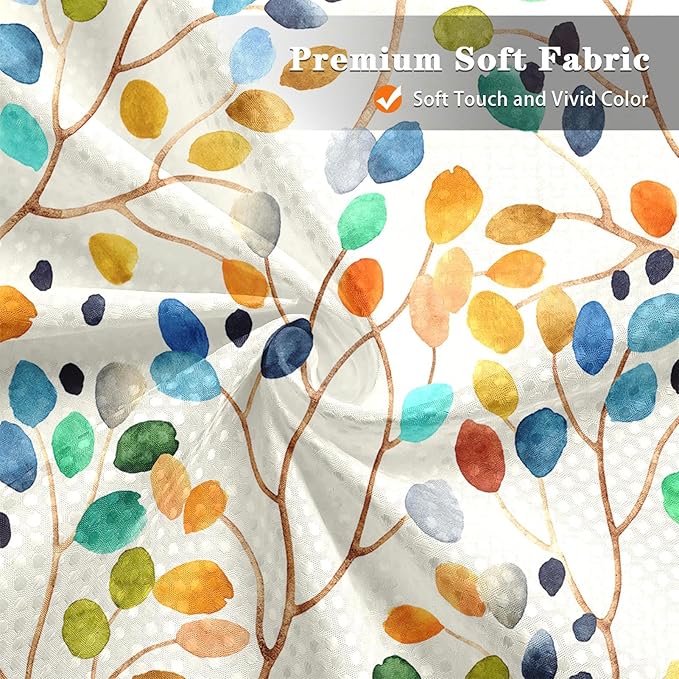 Culudea Colorful Leaves Ivory Shower Curtain Set, Floral Modern Boho Bathroom Window Waterproof Shower Curtain Set for Bathroom Decor