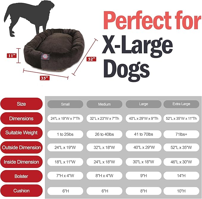 Majestic Pet 52 Inch Large Dog Bed for Big Dogs, Washable Orthopedic Donut Cuddle Bed with Bolster, Calming Pet Bed for Large Sized Dog, Micro-Velvet Villa Storm