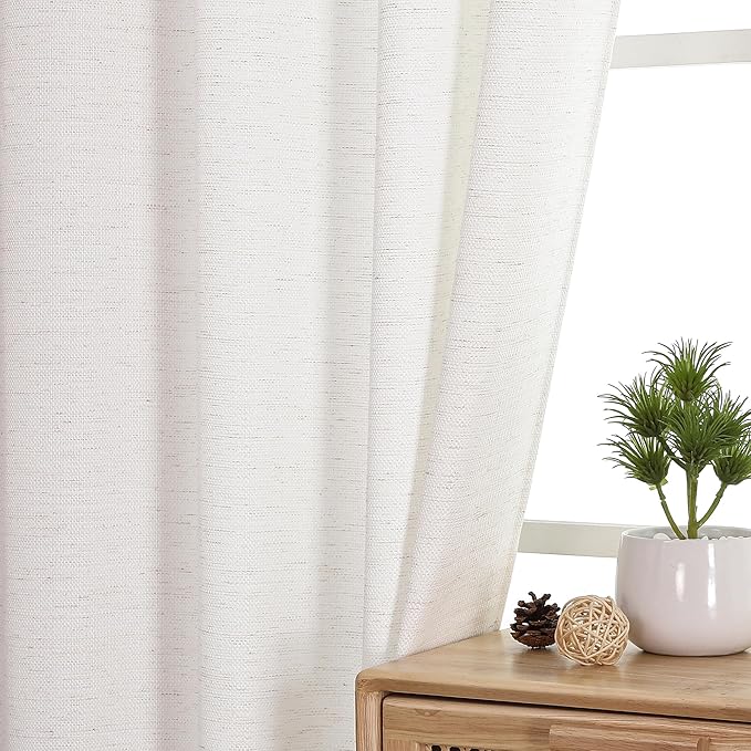 Lecloud Bessie Valance for Windows 14 Inch Length 2 Pcs, Light Filtering Faux Linen Cafe Kitchen Window Curtains with Rod Pocket, Curtains for Bedroom Bathroom, Each 30 W x 14 L, Natural