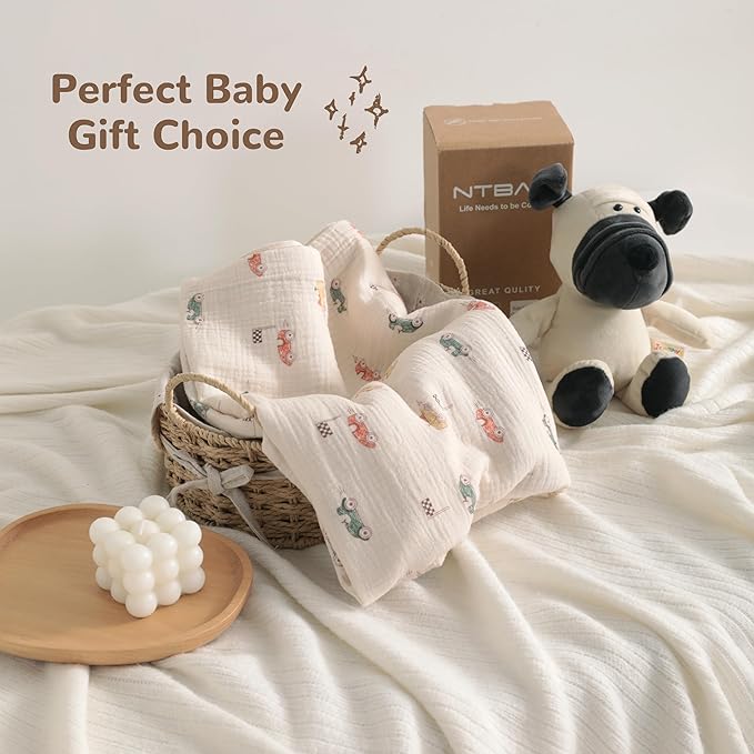 NTBAY 2 Layer Muslin Cotton Baby Swaddle Blanket, 30x40 Soft and Breathable Receiving for Newborns and Infants, Perfect for Crib, Stroller, Travel, Lightweight Nursery Blanket, Retro Race Car