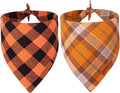 ADOGGYGO Fall Dog Bandanas 2 Pack, Halloween Thanksgiving Holiday Pet Scarf, Multiple Sizes Offered, Orange Plaid Fall Bandana for Medium Large Dogs (Large)