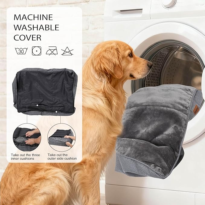 ZAKAPAWS Orthopedic Dog Bed for Extra Large Dogs - Waterproof Memory Foam Dog Couch Bed with Sides, Pet Beds with Washable Cover & Non-Slip Bottom, Brown, 42x30 Inch