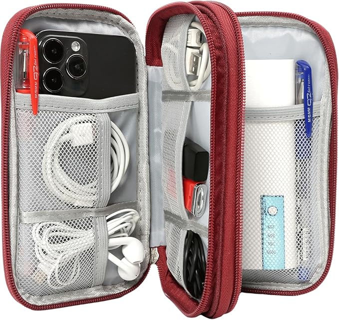 CAAORDKSO Electronic Cord Organizer Travel Case, Travel Cable Organizer Bag, Waterproof Electronic Accessories Carry Pouch for Cable, Cord, USB, Charger, Phone, Power Bank, Earphone (Wine Red, Medium)