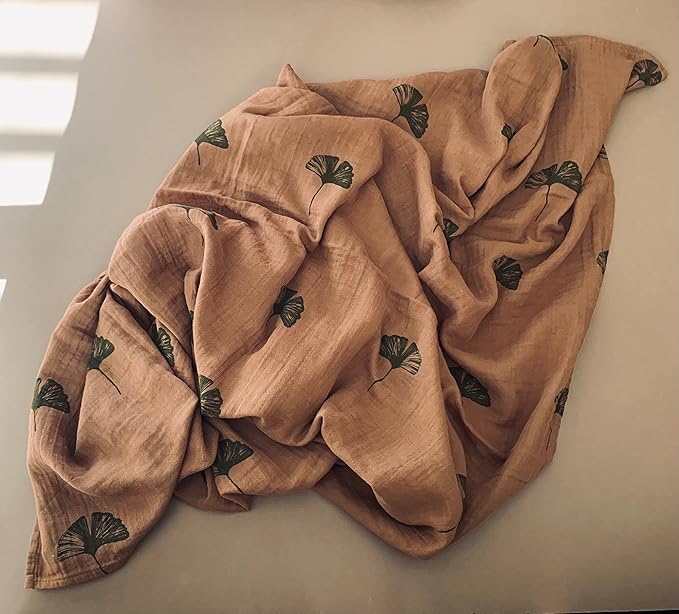 Leyl&Ari Muslin Baby Blanket | Newborn Essentials | Receiving Swaddle Blankets for Boys Girls (Ginkgo Leaves)