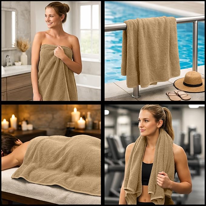 RIVERSIDE Pack of 2 Extra Large Bath Sheets 35 x 70 Inches - 100% Ring Spun Cotton Hotel Quality Oversized Bath Towels - Super Soft, Highly Absorbent & Quicker to Dry - Tan