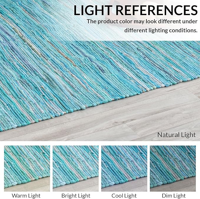 HOMEMONDE Teal Chindi Rug 4'x6' Recycled Soft Cotton Hand Crafted Reversible Boho Rag Rugs for Bedroom, Living Room, Kitchen, Entyrway
