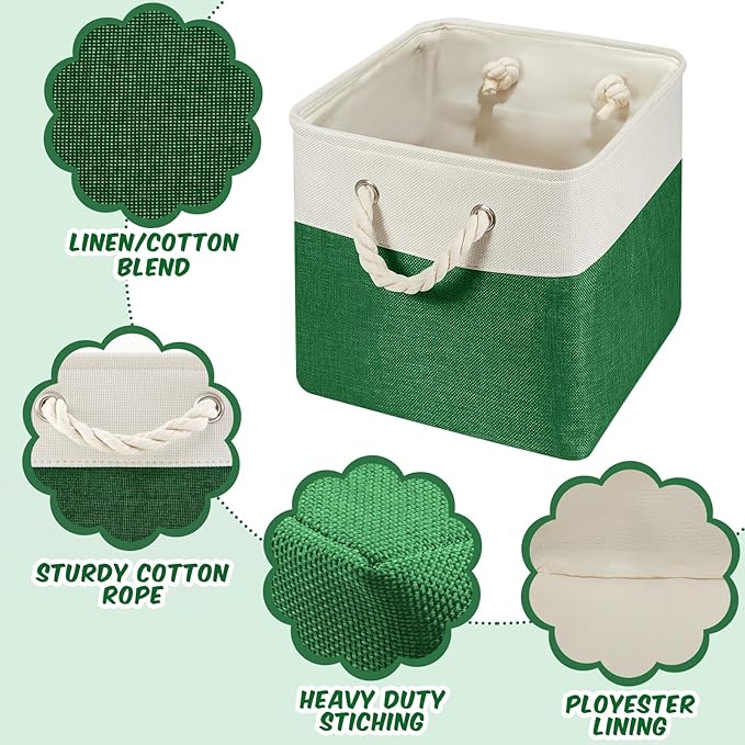 Geiserailie 6 Pcs 11 x 11 Inch Cube Storage Bins Fabric Storage Organizer Bins Foldable Cube Baskets with Sturdy Carry Handles Wicker Baskets for Home (Christmas Color)