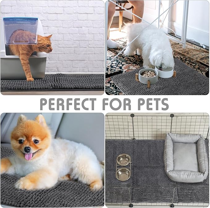 Amylove 4 Pcs Guinea Pig Cage Liner Guinea Pig Bedding Dog Door Mat for Muddy Pet Paws Washable Chenille Pee Pads Small Animal Sleeping Bed for Bunny Hamster(12 x 12 Inch,Square,Dark Gray)