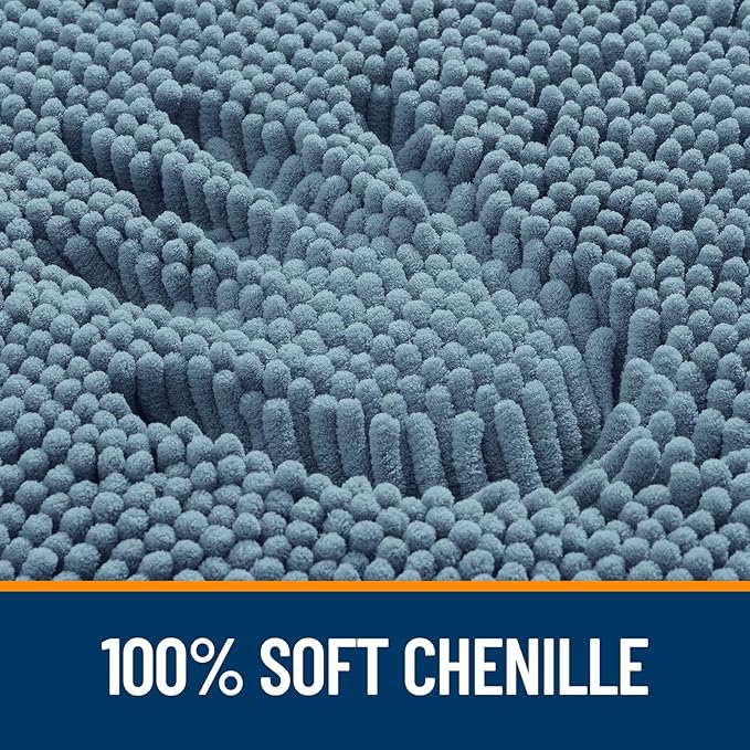 OLANLY Bathroom Rugs 59x24, Extra Soft Absorbent Chenille Bath Rugs, Rubber Backing Quick Dry, Machine Washable Bath Mats for Bathroom Floor, Tub and Shower, Home Decor Accessories, Airy Blue