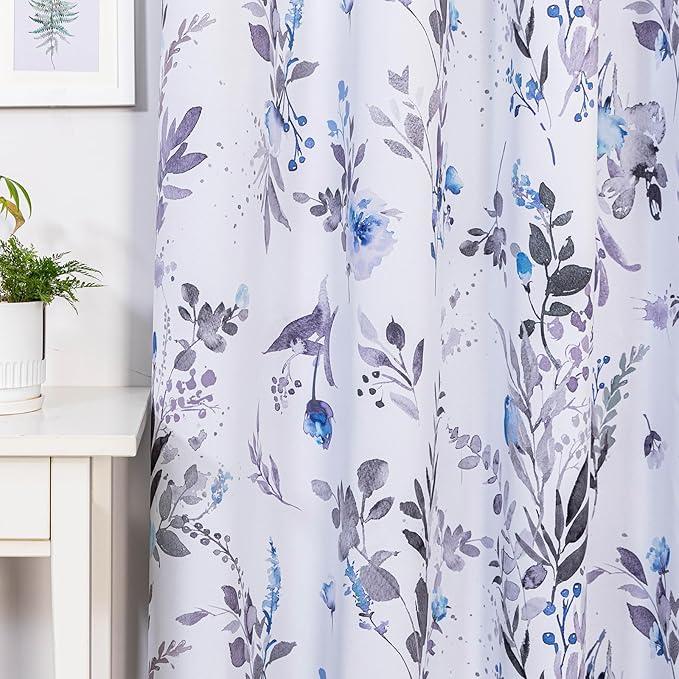 MYSKY HOME Living Room Curtains 95 Inch Long Floral Blackout Curtains Bedroom Thermal Insulated Blue Floral Curtains for Dining Room Vintage Flower Leaf Window Drapes Grommet, 2 Panels, Blue and Grey
