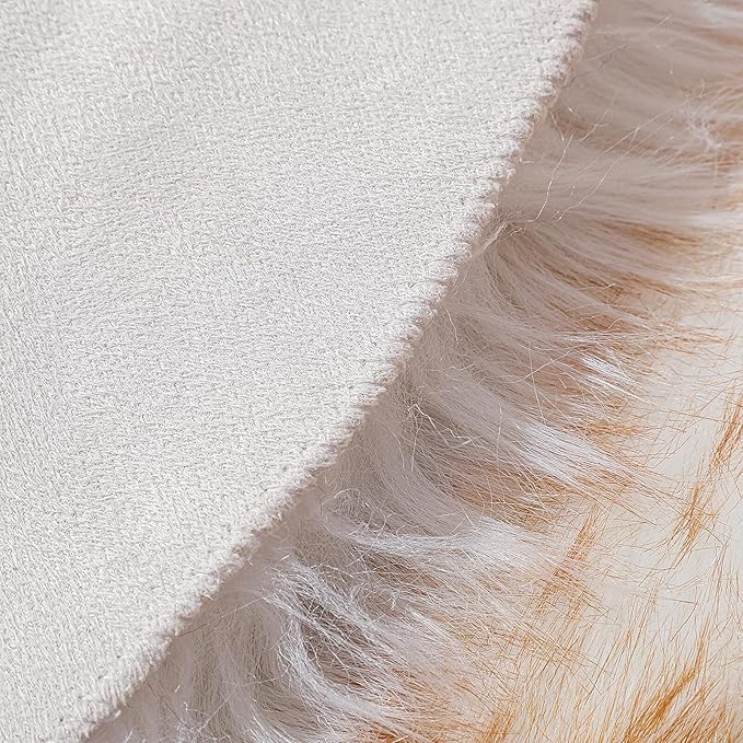 Faux Fur Rug Sheepskin Shag Fluffy Fuzzy 3x3 ft Rugs for Bedroom Bedside Bed Floor Living Room Plush Round High-Density Cushion Carpet Super Sofa Cover White and Yellow