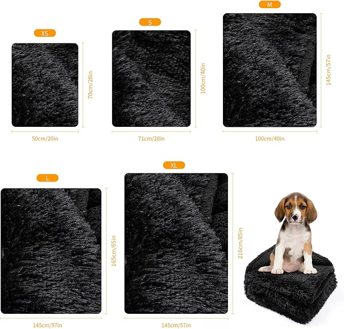 Maidewow Black Calming Pet Blankets for Dogs Waterproof Fluffy Dog Blanket Long Faux Fur Couch Bed Covers for Medium Doggie Kittens Winter Puppy Cover (Black,S-40x28in)
