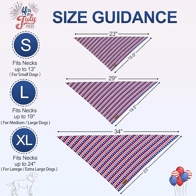 THLOH 4th of July Dog Bandanas - 2 Pack Reversible American Flag Pet Scarf for Boy and Girl | Premium Durable Fabric | Stripe Patriotic Bandana for Small Medium Large Dogs