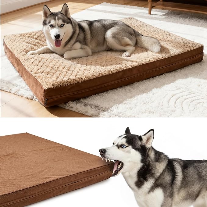 Sytopia Washable Indestructible 37" Dog Bed for Large Dogs – Double-Sided Plush, Waterproof, Removable Cover, Thick Orthopedic Support, Durable Multi- Size Comfort Clearance Indoor Flat Dog Bed