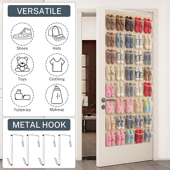 Hualleko 40-Pocket Over the Door Shoe Organizer - Large Mesh Pocket Hanging Shoe Organizer,Behind the Door Shoes Storage Holder Hanger