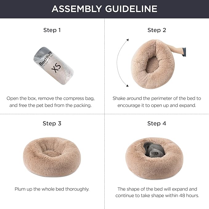Bedsure Calming Dog Bed for Small Medium Dogs - Donut Washable Medium Puppy Bed, 27 inches Anti-Slip Round Fluffy Plush Faux Fur Pet Bed, Camel
