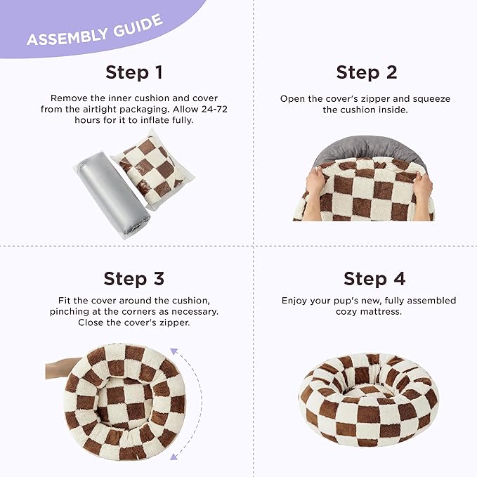 LE SURE Donut Cat Beds for Indoor Cats - Gift for Pets with Washable Cover, Cute Modern Puppy Beds with Jacquard Shaggy Plush & Anti Slip Bottom, 20 Inch, Brown