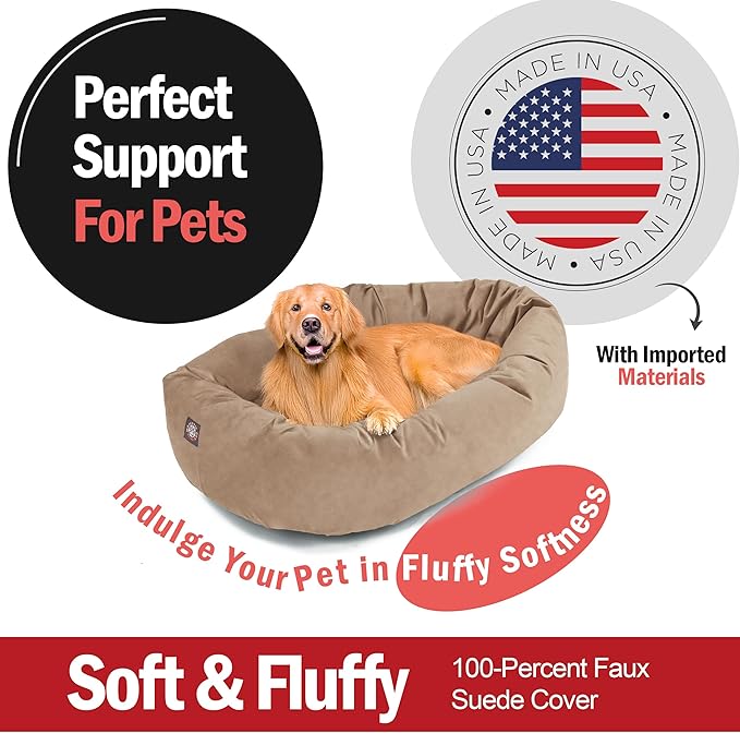 Majestic Pet 40 Inch Suede Calming Dog Bed Washable 40x29x9 (Inch) – Cozy Soft Round Donut Dog Bed with Spine Support for Dogs to Rest Their Head - Pet Bed Large – Stone (2025)