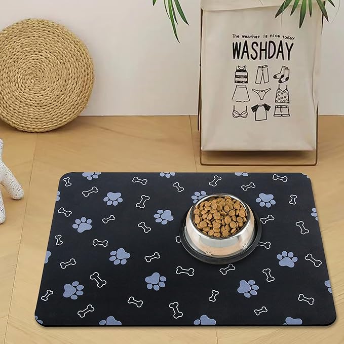 EP Jeans Pet Cat Dog Food Mat Non Slip Mat for Dog Water Bowl Mat Quick Dry Absorbent Cat Feeding Mat, 32 * 17 in, Black