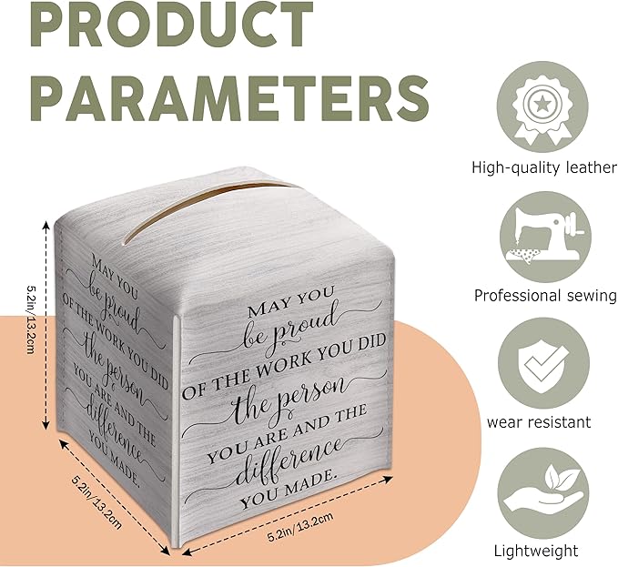 Decorative Tissue Box Cover Square, Wood Pattern Leather Tissue Box Cover Holder, Inspirational Quote Gift Ideas for Friends, May You Be Proud of Decor for Bathroom Office-(5.2 Inches) A30