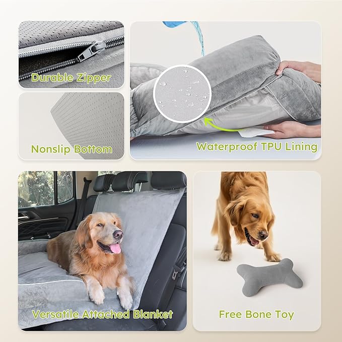 CWAWZ Dog Beds for Large Dogs, Orthopedic Pet Bed with Cooling Gel Memory Foam, Waterproof Large Dog Beds with Removable Washable Cover, 36" Pet Sofa Dutch Velvet with Blanket Bone Toy, Light Gray