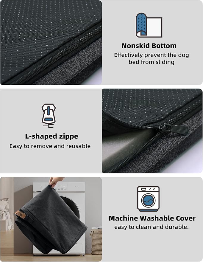 Sytopia 36 Inch Orthopedic Waterproof Dog Crate Bed for Large Dogs, Removable Washable Cover, Egg Crate Foam Mat, Suitable for Dogs Up to 60 Lbs, Dark Grey
