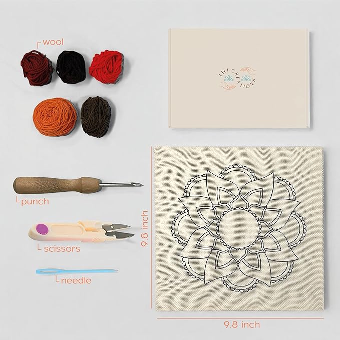 Complete Punch Needle Kit for Beginners & Adults – DIY Embroidery Punch Stitching Kit with Yarn, Canvas, and Tools – Perfect for Relaxation, Home Décor, Art, & Holiday Crafts