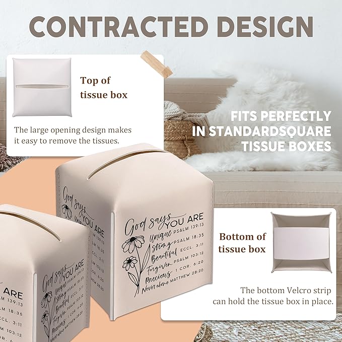 Christian Decorative Tissue Box Cover Square, Facial Paper Organizer, Inspirational Quote Gift Ideas for Friends, God Says You are Unique, Desk Decor for Bathroom Office-(5.2 Inches)