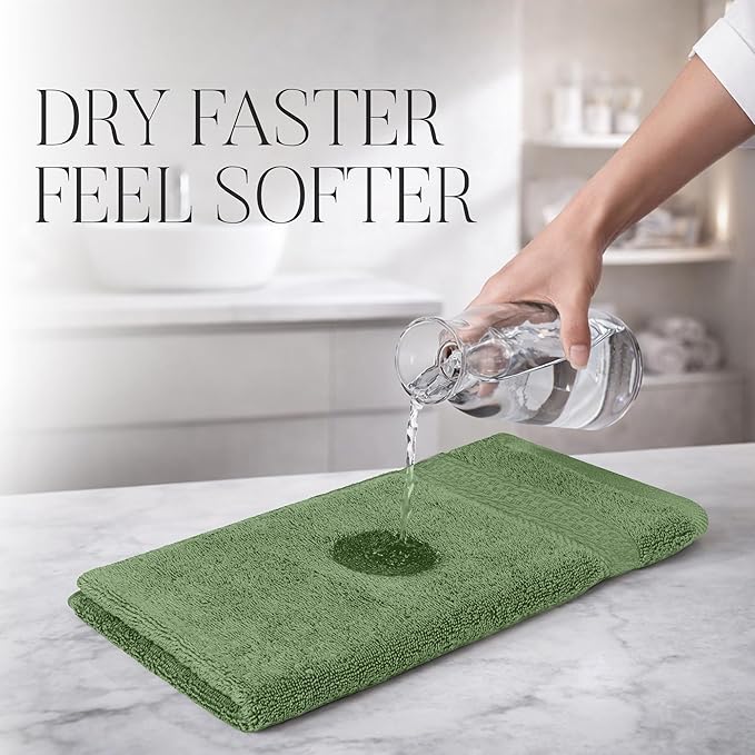 RIVERSIDE 12 Pack Premium 100% Cotton Face Wash Cloths, 12 x 12 Inches, Soft & Absorbent Face Towels for Bathroom Wash Clothes, 550 GSM, Luxury WashCloths for Showering, Body, Spa & Gym, Sage Green