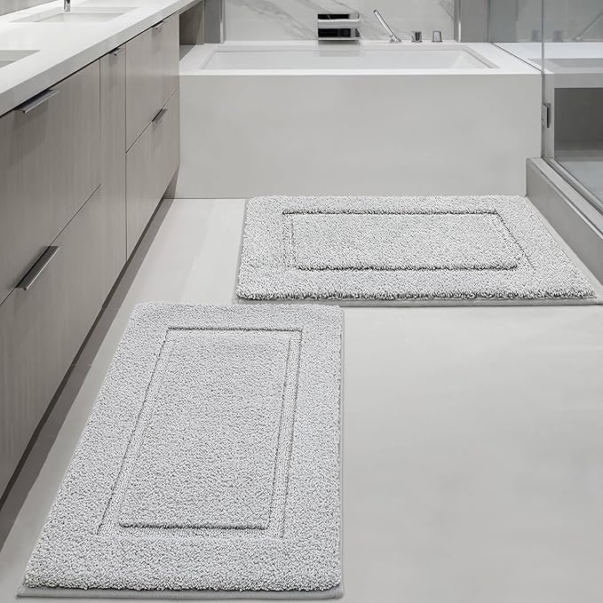 ZOESIOER Bathroom Rugs Sets 2 Piece, Ultra Absorbent Soft Bath Rug, Machine Washable Microfiber Non-Slip Bath Mat for Bathroom Floor, Tub, Toilet, Shower Room, Light Grey