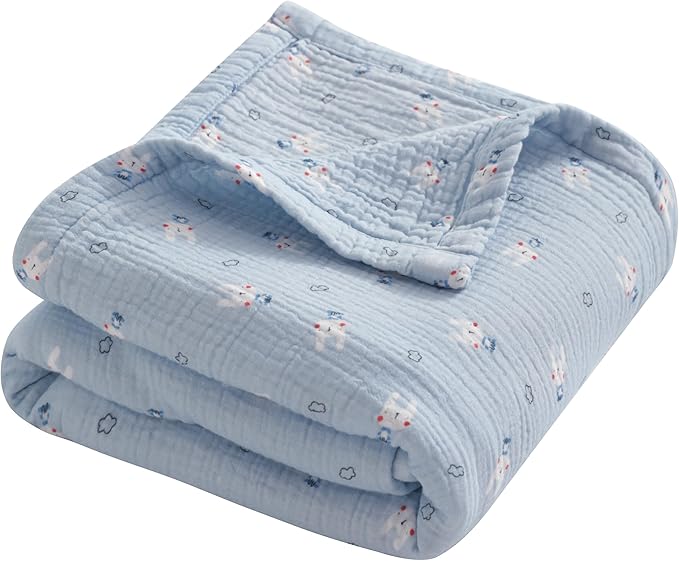 NTBAY 4 Layer Muslin Cotton Toddler Blanket, 30x40 Soft and Breathable Receiving for Newborns and Infants, Perfect for Crib, Stroller, Travel, Lightweight Nursery Blanket, Cloudy Bunny